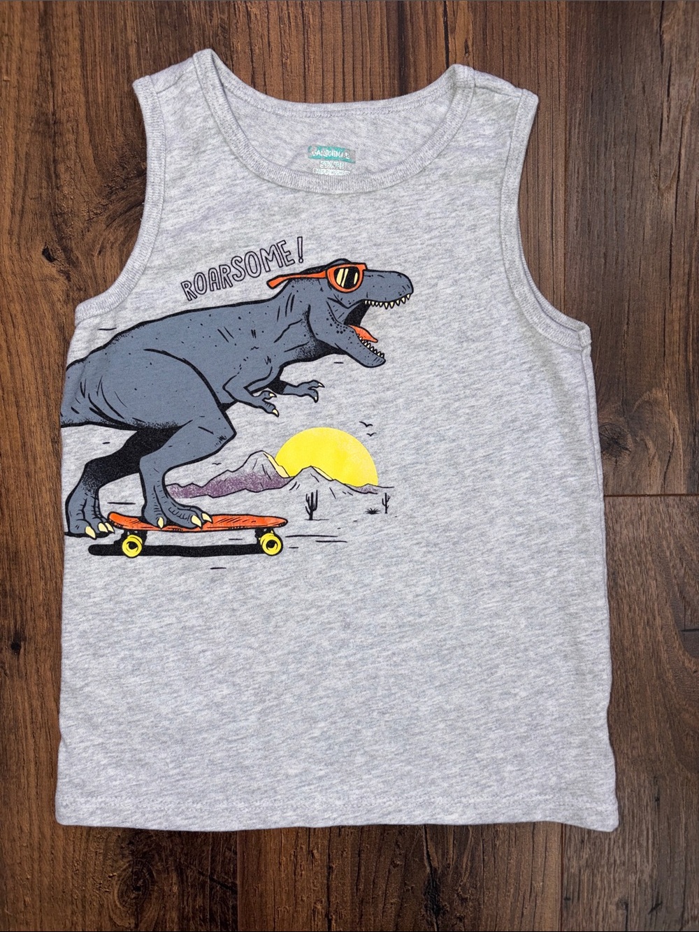 Garanimals Gray Tank Top with Dino Skate Graphic and Yellow Accent